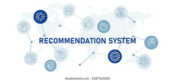 Recommendation system icon set with illustration machine engine review recommend technology analysis rating programming AI artificial intelligence design