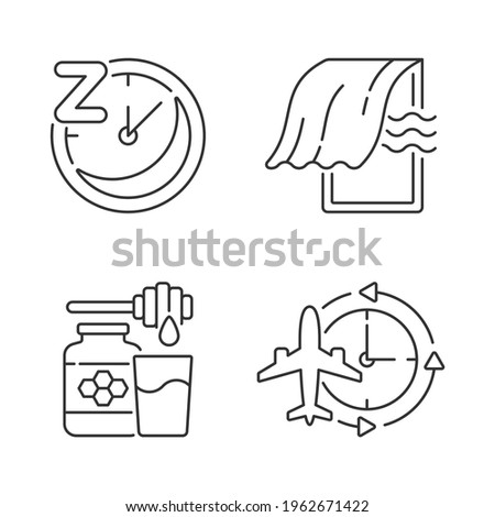 Recommendations to improve sleep linear icons set. Sleep hygiene and regularity. Bedroom airing. Customizable thin line contour symbols. Isolated vector outline illustrations. Editable stroke