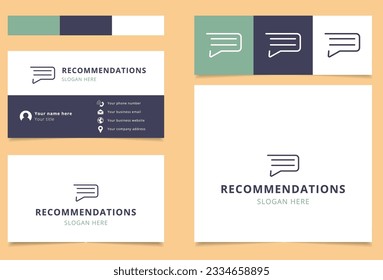 Recommendations logo design with editable slogan. Branding book and business card template.