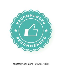 Recommended badge set. Label design with thumbs up. Good choice recommendation. Vector illustration.