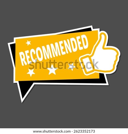 Recommended badge with thumbs up icon. Flat style vector badge for marketing materials, digital advertising, and branding efforts