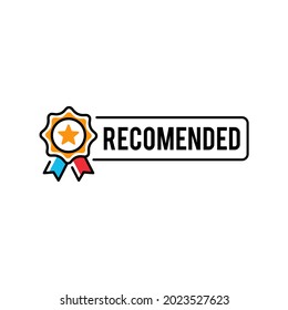 recommended badge vector, Recommended Stamp, Sticker, Seal. Round banner with ribbon recommended sign.