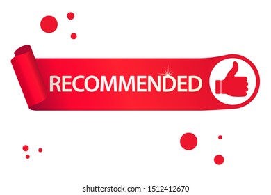 Recommended banner with thumbs up. Paper ribbon Vector