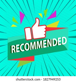 Recommended Banner. Thumbs up. Vector illustration