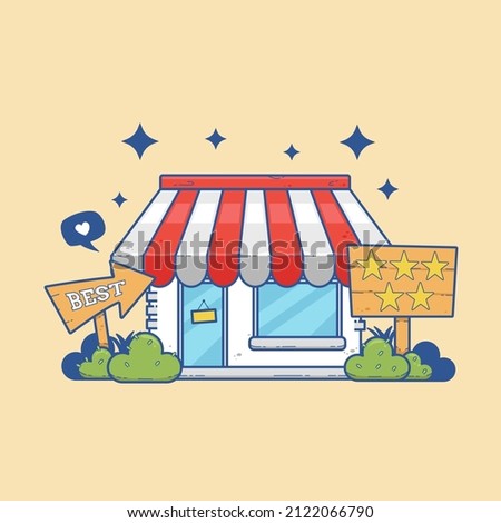 Recommended best store illustration vector. 5 stars favorite seller shop illustration