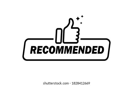 Recommended button line icon in black. Thumb up sign. Vector EPS 10. Isolated on white background