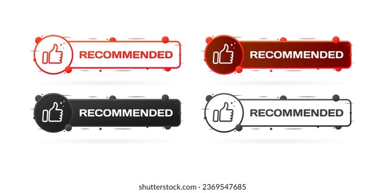 Recommended buttons. Different style, color, thumbs up, recommended buttons. Vector icons
