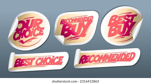 Recommended buy, best choice, best buy, etc. - vector stickers collection
