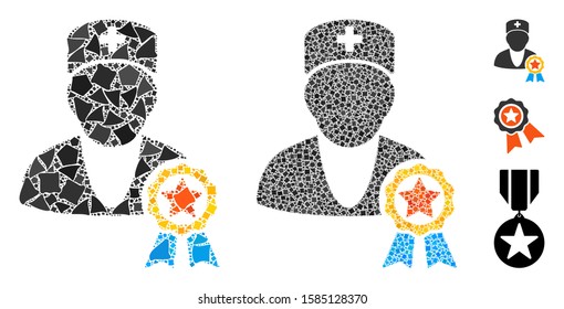 Recommended by doctors icon composition of unequal parts in variable sizes and color tinges, based on recommended by doctors icon. Vector unequal parts are organized into collage.
