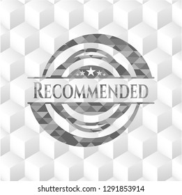 Recommended grey emblem. Retro with geometric cube white background