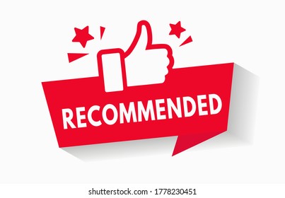 Recommended icon for great deal advice banner with thumb up sign. Best price banner design vector illustration. Good choice guarantee badge label for bestseller top product. Sale promotion design V2