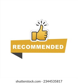 Recommended icon for great deal advice banner with thumb up sign.