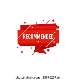 Recommended icon and label with a star logo vector illustration. Editable sign brand with origami flat style in red color. Best tag for great and high quality product. Icon and label isolated on white