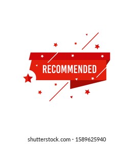 Recommended icon and label with a star logo vector illustration. Editable sign brand with origami flat style in red color. Best tag for great and high quality product. Icon and label isolated on white