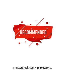 Recommended icon and label with a star logo vector illustration. Editable sign brand with origami flat style in red color. Best tag for great and high quality product. Icon and label isolated on white