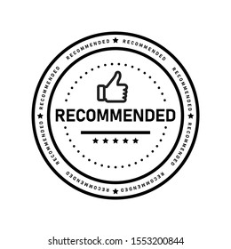 Recommended icon. Line label recommended with thumb up. Sign brand with recommended. Best tag for great brend. Banner thumb up on isolated background. Vector illustration.