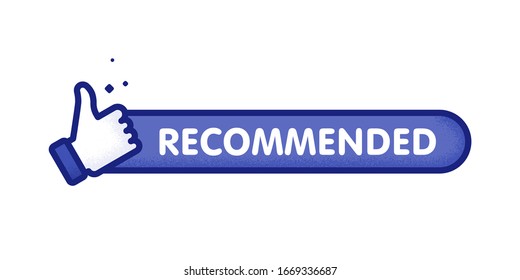 Empfohlenes Symbol. Zeilenbeschriftung empfohlen mit Daumen-Up. Unterschreiben Sie die Marke mit Empfehlungen. Beste Marke für tollen Brend. Banner auf isoliertem Hintergrund. Vektorillustration.