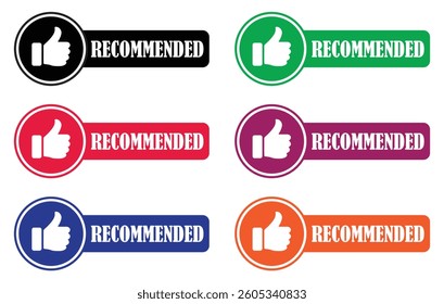Recommended icon set with bold thumbs-up symbols in colorful rounded labels.