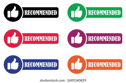 Recommended icon set showing bold thumbs-up symbols in colorful rounded labels.