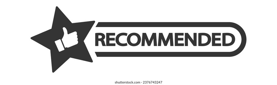 Recommended icon vector label design with thumbs up and star icon in white background