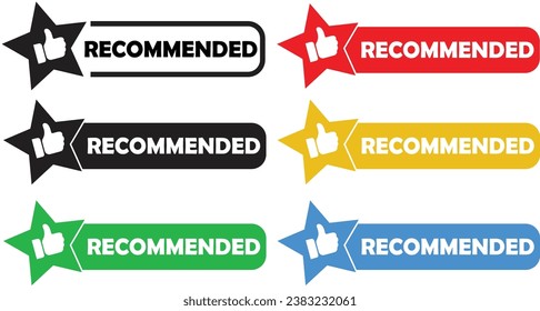Recommended icon vector label design with thumbs up and star icon set
