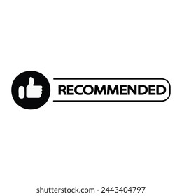 Icono recomendado diseño de etiqueta vectorial con pulgares hacia arriba e icono de estrella en fondo blanco