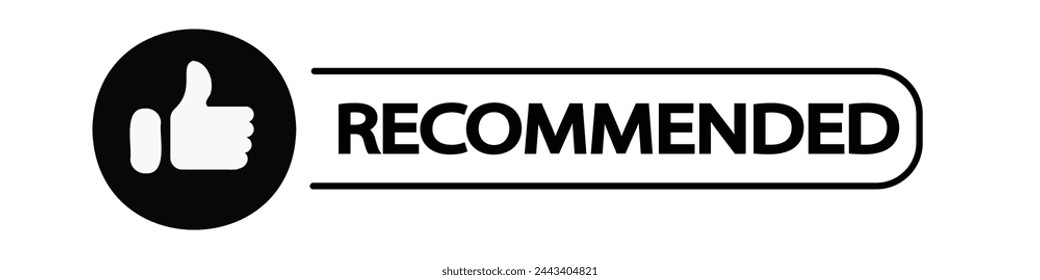 Empfohlenes Symbol Vektor Label Design mit Daumen nach oben und Stern-Symbol in weißem Hintergrund
