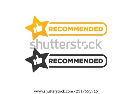 Recommended icon vector label design with thumbs up and star icon in white background