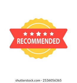 Recommended label ribbon badge icon. Business, product quality, sale, promotion, guarantee, marketing, advertising concepts. Flat vector design isolated illustration.