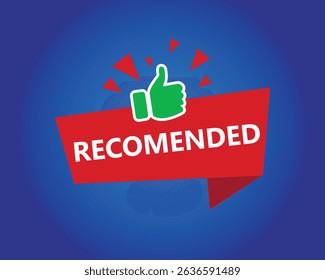 Recommended Label with Thumbs Up Icon – Vector Approval Badge Design, Bright and modern recommended badge featuring a green thumbs-up icon and bold typography.