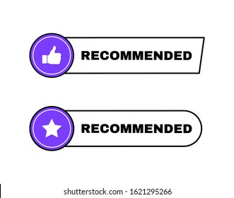 Recommended label with thumbs up and star. Geometric banner. Good choice recommendation. Vector illustration.