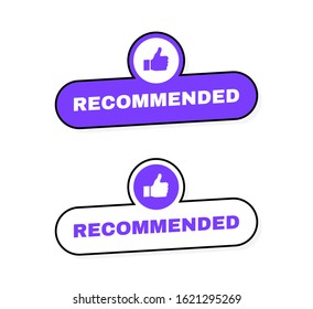 Recommended label with thumbs up. Geometric banner. Good choice recommendation. Vector illustration.