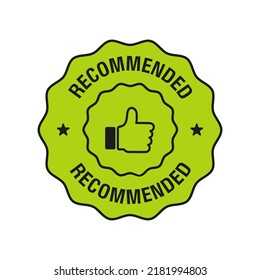 Recommended label with thumbs up. Good choice recommendation. Vector illustration