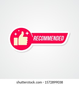 Recommended logo bagde with thumbs up vector illustration