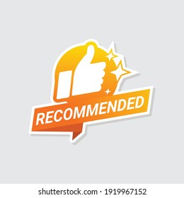 Recommended Logo Bagde With Thumbs Up Vector Illustration