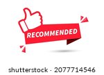 Recommended red banner. Paper tag for recommend with thumbs up. Advertising badges design with like. Vector illustration.