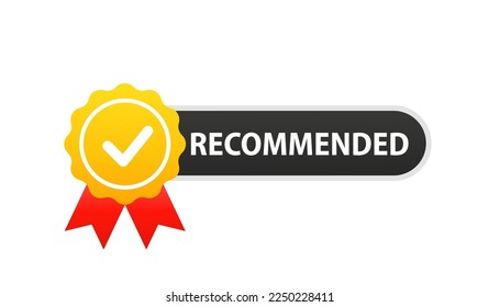 Icono de sello recomendado, marca con licencia patentada correctamente. Etiqueta de la etiqueta marca aislada con marca de verificación .Trusted o asegurate label pictograma aislado . Ilustración del vector
