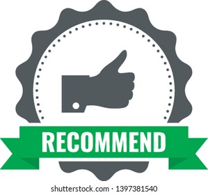 Recommended Stamp, Sticker, Seal. Round banner with ribbon recommended sign. Vector icon.