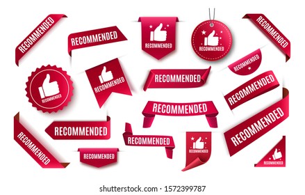 Recommended tag isolated. Vector red label or sticker. Recommendation sign banner