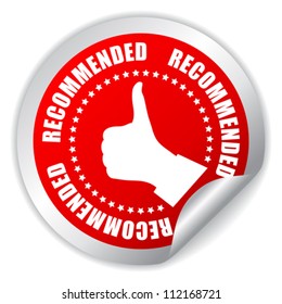 Recommended thumb up sticker, vector illustration