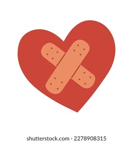 Reconciliation concept. Cupid couple reconciles, heart with patch. Restore love. Abstract vector flat design.