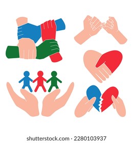 Reconciliation concept set. Holding hands and hearts. Reconciliation concept. Vector