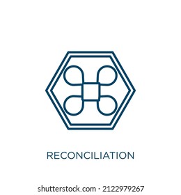 reconciliation icon. Thin linear reconciliation outline icon isolated on white background. Line vector reconciliation sign, symbol for web and mobile