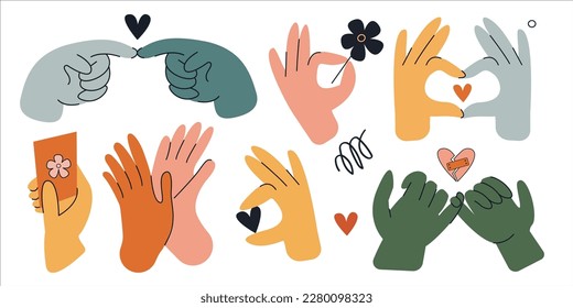 Reconciliation on fingers, love. Concept of friendship love and trust. Set of hand gestures.  