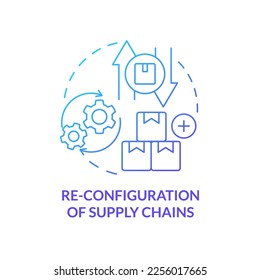 Reconfiguración del icono de concepto de gradiente azul de las cadenas de suministro. Distribución de productos. Ilustración de línea delgada de ideas abstractas de tendencias empresariales. Dibujo de contorno aislado. Se usa una fuente Myriad Pro-Bold