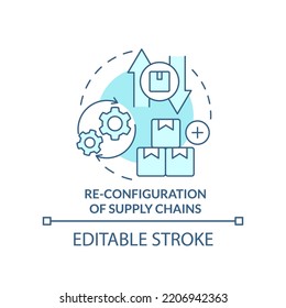 Reconfiguration of supply chains turquoise concept icon. Business trend abstract idea thin line illustration. Isolated outline drawing. Editable stroke. Arial, Myriad Pro-Bold fonts used