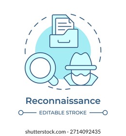 Icono de concepto azul suave de reconocimiento. Gestión de documentación, sistema de Encuesta. Rastreo de información. Ilustración de línea de forma redonda. Abstractas idea. Diseño gráfico. Fácil de usar en folleto, folleto