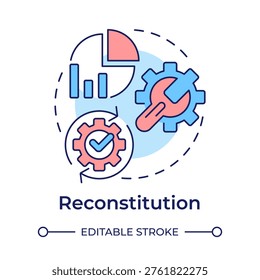 Reconstitution multi color concept icon. Back to normal work. Phase of operation activation continuity. Round shape line illustration. Abstract idea. Graphic design. Easy to use in booklet