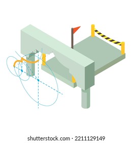 Reconstruction icon isometric vector. Arch project and fenced construction site. Designing, building, repair