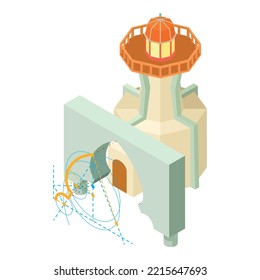 Reconstruction icon isometric vector. Arch project and large lighthouse icon. Designing, building, renovation